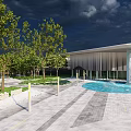 Modern Commercial Landscape Design With Green Spaces Water Features Trees And Recreational Pathways