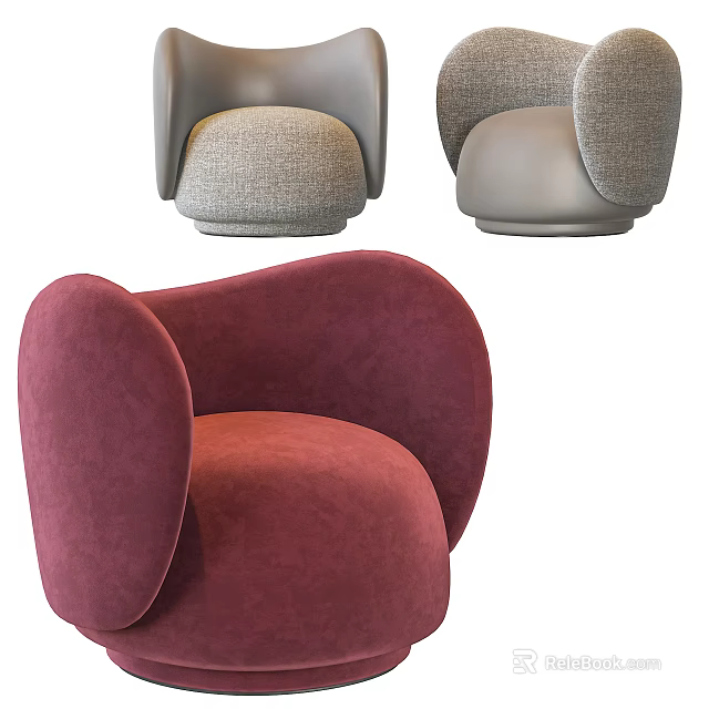 Modern Single Sofa With Curved Back Design And Red Gray Velvet Fabric For Stylish Interior 3d model 