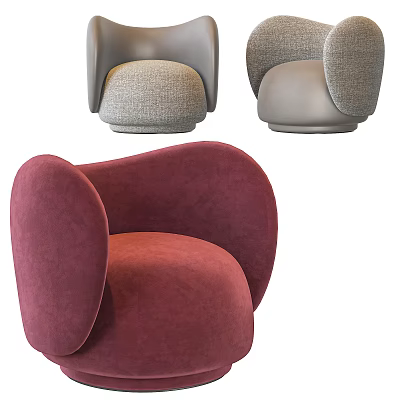Modern Single Sofa With Curved Back Design And Red Gray Velvet Fabric For Stylish Interior 3d model