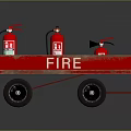 Red Fire Cart With Three Fire Extinguishers Black Wheels And FIRE Lettering 3d model