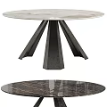 Modern Round Dining Table With White Marble Glossy Tabletop And Black Metal Triangular Legs Design 3d model