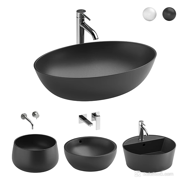 Black Bathroom Sink Collection Showcasing Various Bowl Designs And Faucet Fixtures 3d model 