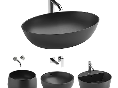 Black Bathroom Sink Collection Showcasing Various Bowl Designs And Faucet Fixtures 3d model