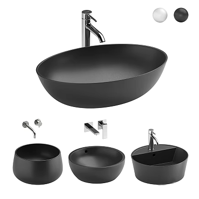 Black Bathroom Sink Collection Showcasing Various Bowl Designs And Faucet Fixtures 3d model
