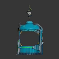 Futuristic Blue Teleportation Booth With Neon Lights Spiral Antenna And Control Screen