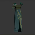 Elegant Green Dress With Decorative Sleeves And Split Design For Fashion