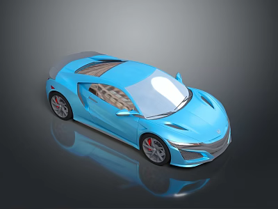 Blue Sports Car With Sleek Aerodynamic Design Brown Interior And Stylish Alloy Wheels 3d model