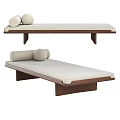 Modern Beige Sofa Bench With Fabric Cushion Wooden Frame And Round Decorative Pillows