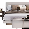 Modern Double Bed with Bedside Table Table Lamp Pillows and Bed Bench 3d model