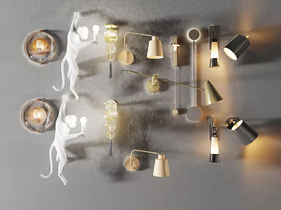 Stylish Modern Wall Lamps With Artistic Designs Various Materials And Warm Lighting Glow 3d model