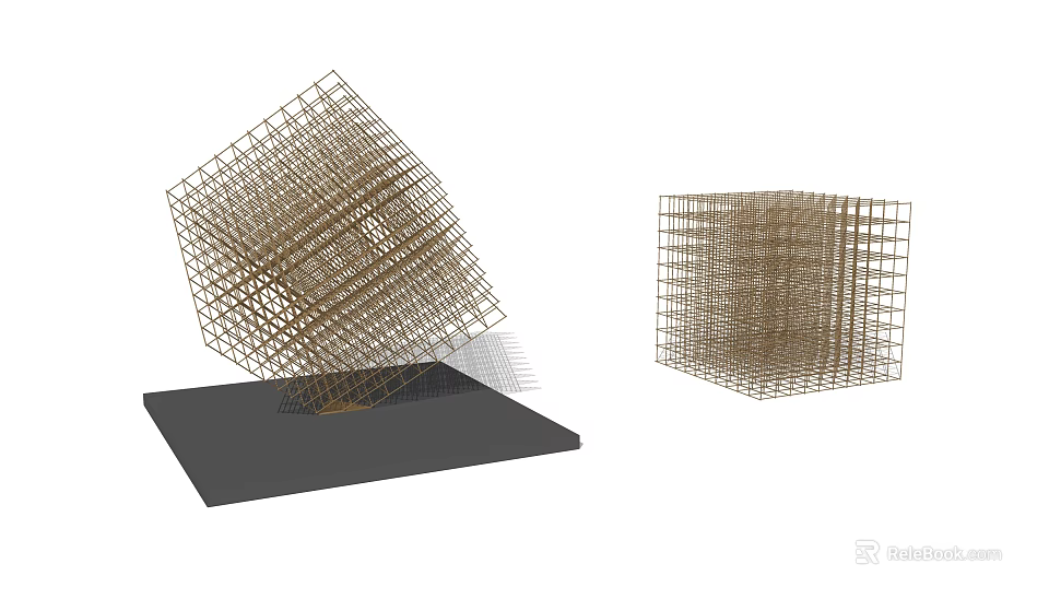 Modern Decorative Ornament Set With Metallic Grid Cube Sculptures For Home 3d model 