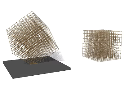 Modern Decorative Ornament Set With Metallic Grid Cube Sculptures For Home 3d model