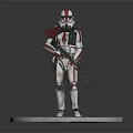 Armored Soldier Figure In Red And White Armor Holding Rifle On Circular Base With Emblem