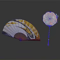 Traditional Daily Necessities Folding Fan with Colorful Patterns and Round Fan with Flower Bird Design