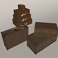 Vintage Patterned Leather Suitcases in Various Sizes Stacked as Classic Luggage Collection