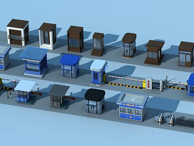 Various Styles of Security Booths and Gate Barriers in Different Designs 3d model