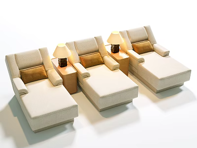 Spa Center Relaxation Area With Beige Loungers Brown Cushions And Table Lamps 3d model