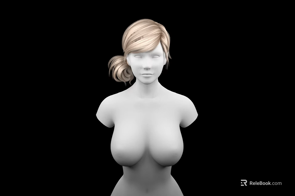 Realistic 3D Female Game And Movie Character With Blonde Bun Hairstyle Upper Body 3d model 