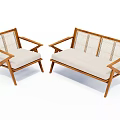 Modern Wooden Sofa and Armchair Set with Beige Cushions Geometric Legs Minimalist Design