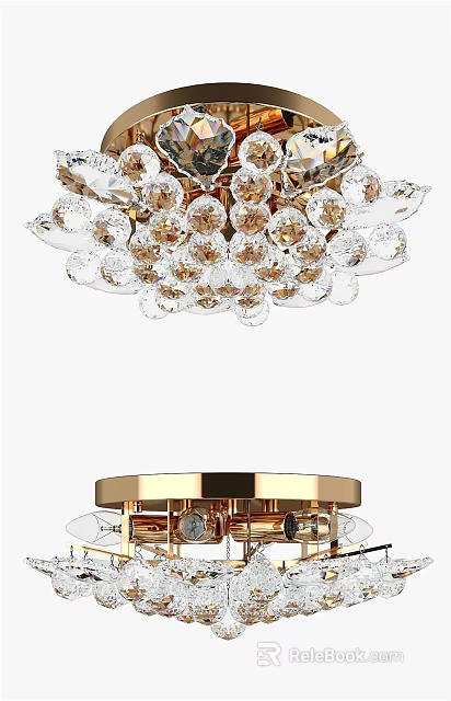 Elegant Crystal Ceiling Light With Gold Base And Decorative Glass Balls 3d model