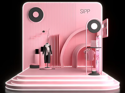 Elegant Pink SIPP Retail Display Space Featuring Clothing Racks And Lighting 3d model