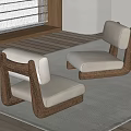 Pair of Modern Leisure Chairs With Wooden Frame And Light Upholstered Seats On Neutral Rug