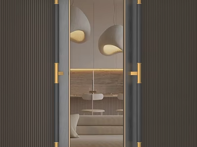Golden Modern Door Handle On Wooden Door In Elegant Interior Design 3d model