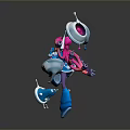 Colorful Futuristic Robot Character With Pink Blue Accents And Floating Circular Devices