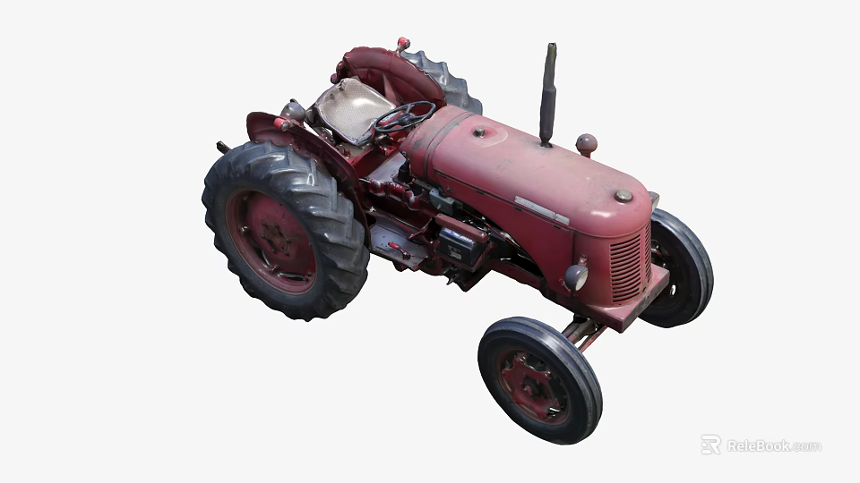 Classic Red Vintage Tractor With Large Black Wheels Retro Engine And Seat 3d model 