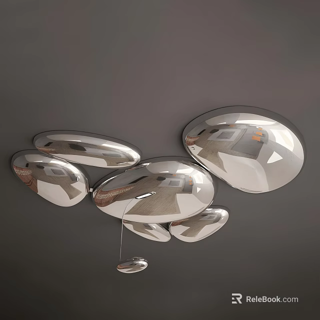Modern Mirrored Oval Ceiling Lights With Multiple Reflective Design On Gray Ceiling 3d model