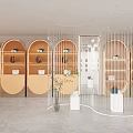 Modern Digital Store Interior With Long Display Tables Digital Products And Curved Shelves
