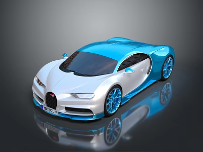Blue And White Bugatti Sports Car With Modern Design And Shiny Wheels 3d model