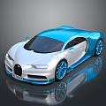 Blue And White Bugatti Sports Car With Modern Design And Shiny Wheels