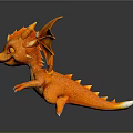 Cute Orange Baby Dragon with Big Eyes Wings and Scales on Black Background Reflective Surface