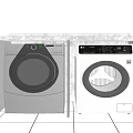Silver and White Front Loading Washing Machines Built in Laundry Room Cabinets