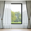 Gray and White Window Curtains with Sheer Panels and Tiebacks by Green Trees View