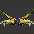Elaborate Golden Mythic Armor Figure With Yellow Wing Appendages And Reflective Display Base