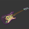 Black And Blue Electric Guitar With Soul Power Inscription For Daily Life