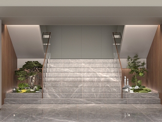 Construction company entrance stairwell green plant landscaping atmosphere sense of high level 3d model