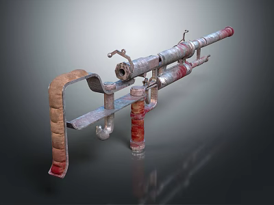 Vintage Metal Weapon With Mechanical Tubular Design Red And Silver Accents 3d model