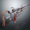 Vintage Metal Weapon With Mechanical Tubular Design Red And Silver Accents