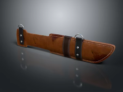 Brown Leather Knife Sheath With Metal Buckle And Strap Design 3d model