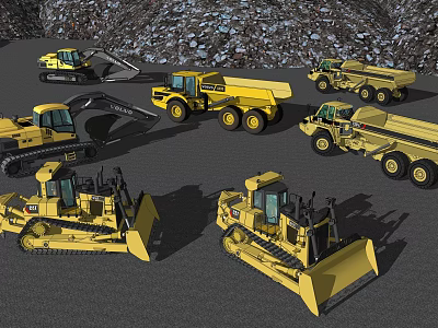 Different Types of Construction Utility Vehicles Including Bulldozers Dump Trucks and Excavators 3d model