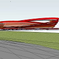 Red Curved Architectural Structures In Modern 3D Design With Base Platform 3d model