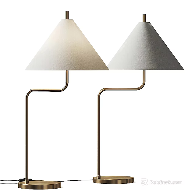 Modern Table Lamps with Conical Beige Gray Shades and Brass Metal Stands Set of Two 3d model 