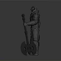 Game Movie Character Armored Warrior With Horned Helmet And Large Battle Weapon