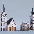 Religious Faith Represented Through Church Buildings With Spires And Classic Design
