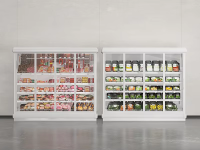 White Commercial Display Refrigerator Freezers Stocked With Fresh Foods And Beverages 3d model