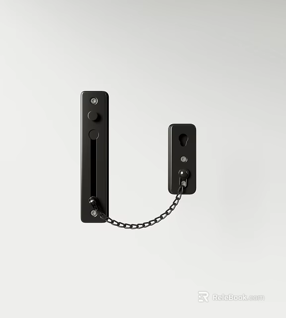 Black Door Chain Lock Security Device With Metal Chain And Latch 3d model 
