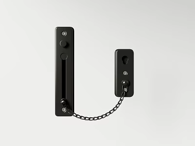 Black Door Chain Lock Security Device With Metal Chain And Latch 3d model